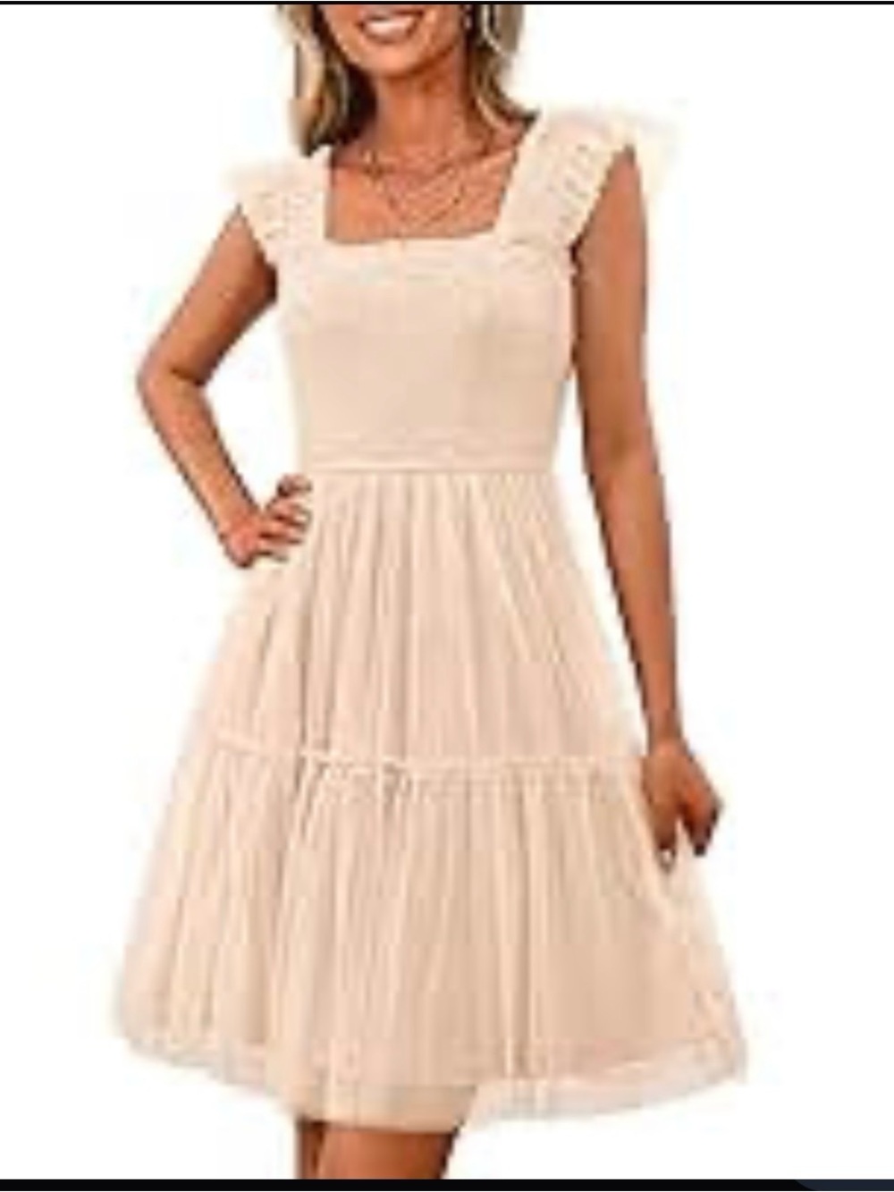 Elegant Cream Square-Neck Midi Dress